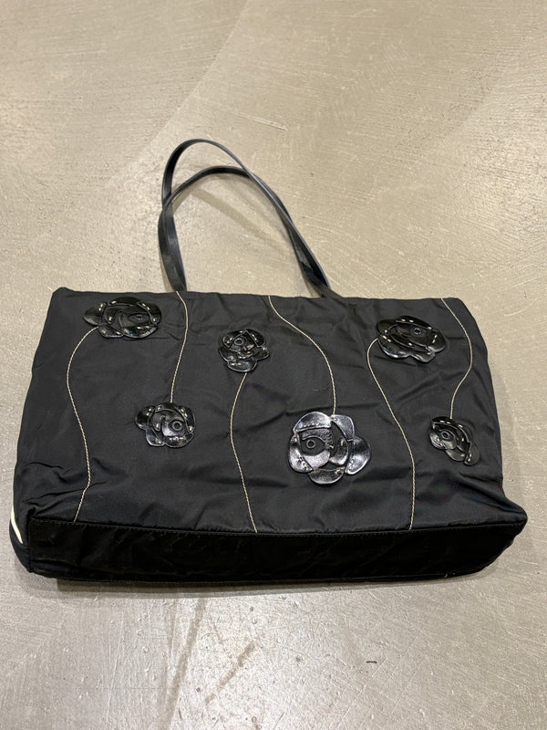 2000 Prada floral appliqué nylon tote bag