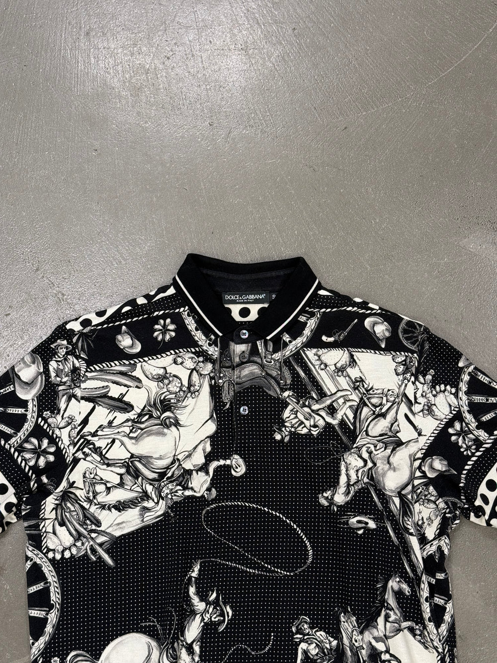 F/W 2016 Dolce & Gabbana Western-print Piqué Polo Shirt