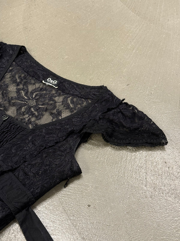 2000s Dolce & Gabbana lace tie-waist floral corseted blouse