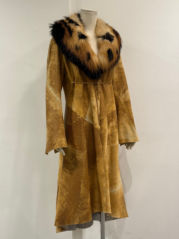 A/W2002 Roberto Cavalli fox fur distressed leather long coat