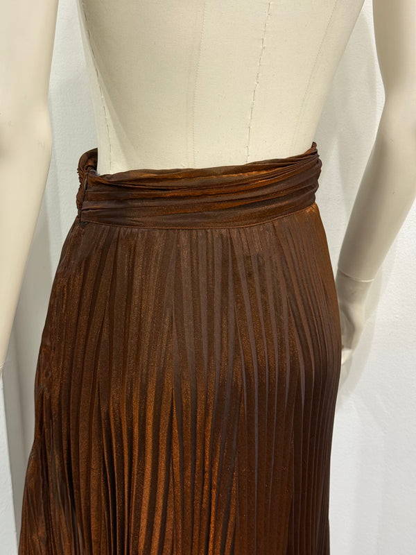 1980s Claude Montana pleated lurex iridescent long skirt