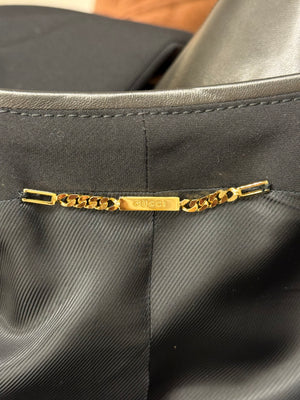 F/W2000 Gucci by Tom Ford leather-trim runway set jacket and skirt set