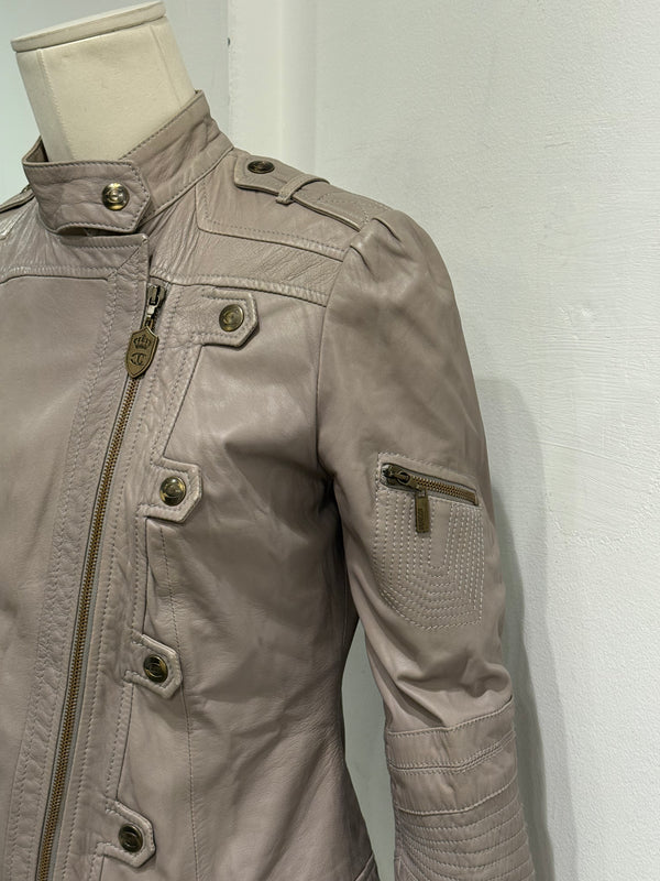 2000s Cavalli asymmetric military leather jacket