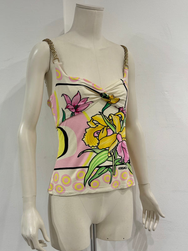 2000s Gianni Versace metal strap floral top