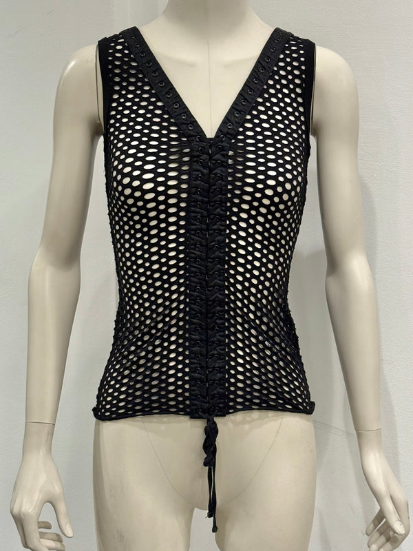 S/S2003 Dolce & Gabbana fishnet bondage lace-up tank top