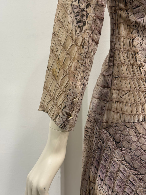 S/S2011 Roberto Cavalli silk crocodile print lace-up fringe dress