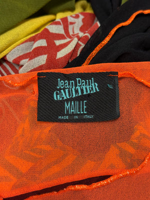 S/S1996 Jean Paul Gaultier runway printed mesh layered maxi dress