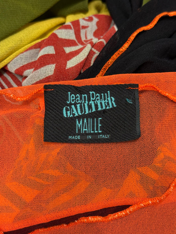 S/S1996 Jean Paul Gaultier runway printed mesh layered maxi dress