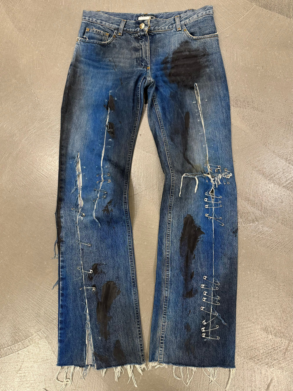 S/S2001 Dolce & Gabbana safety pin distressed painted jeans