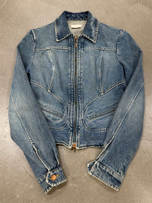2000s Roberto Cavalli fitted paneled denim jacket