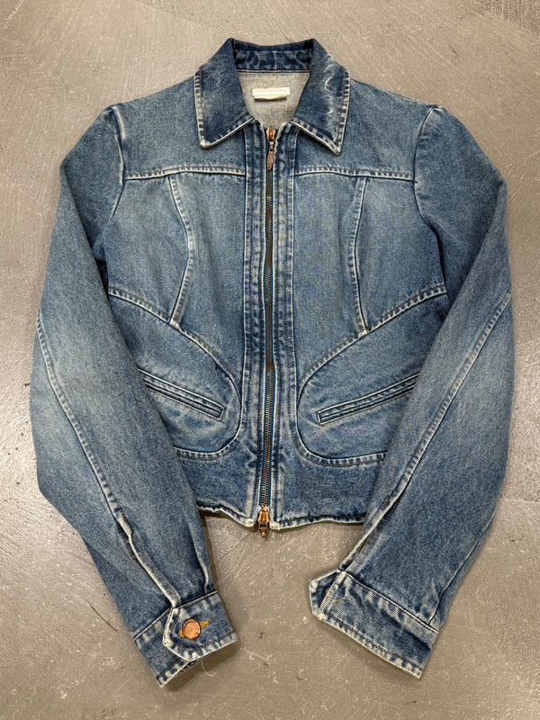 2000s Roberto Cavalli fitted paneled denim jacket