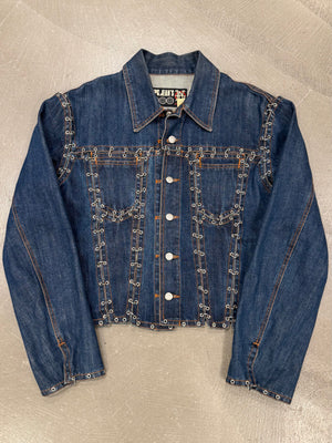 2000s Jean Paul Gaultier pierced patchwork denim jacket
