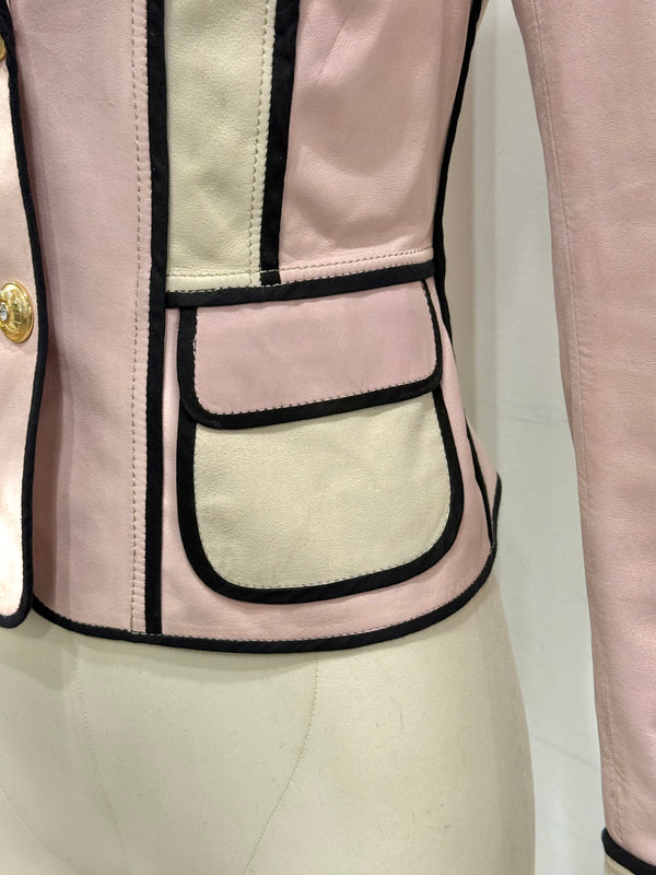 2000s Roberto Cavalli fitted pink leather jacket