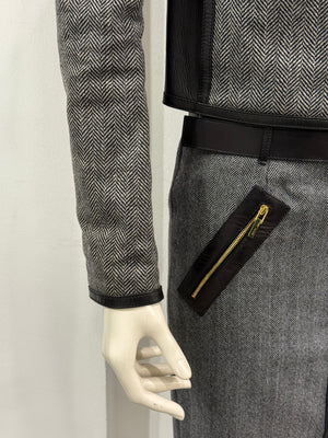 A/W2000 Gucci by Tom Ford runway set leather trip jacket & skirt