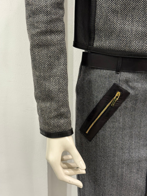 A/W2000 Gucci by Tom Ford runway set leather trip jacket & skirt