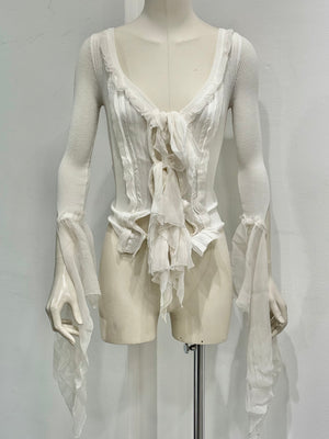 19990s Jean Paul Gaultier Sheer Ribbon-Tie corset blouse