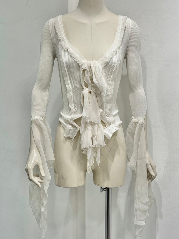 19990s Jean Paul Gaultier Sheer Ribbon-Tie corset blouse