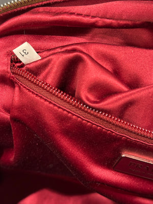 2000s Prada jacquard bowler bag with red leather trim