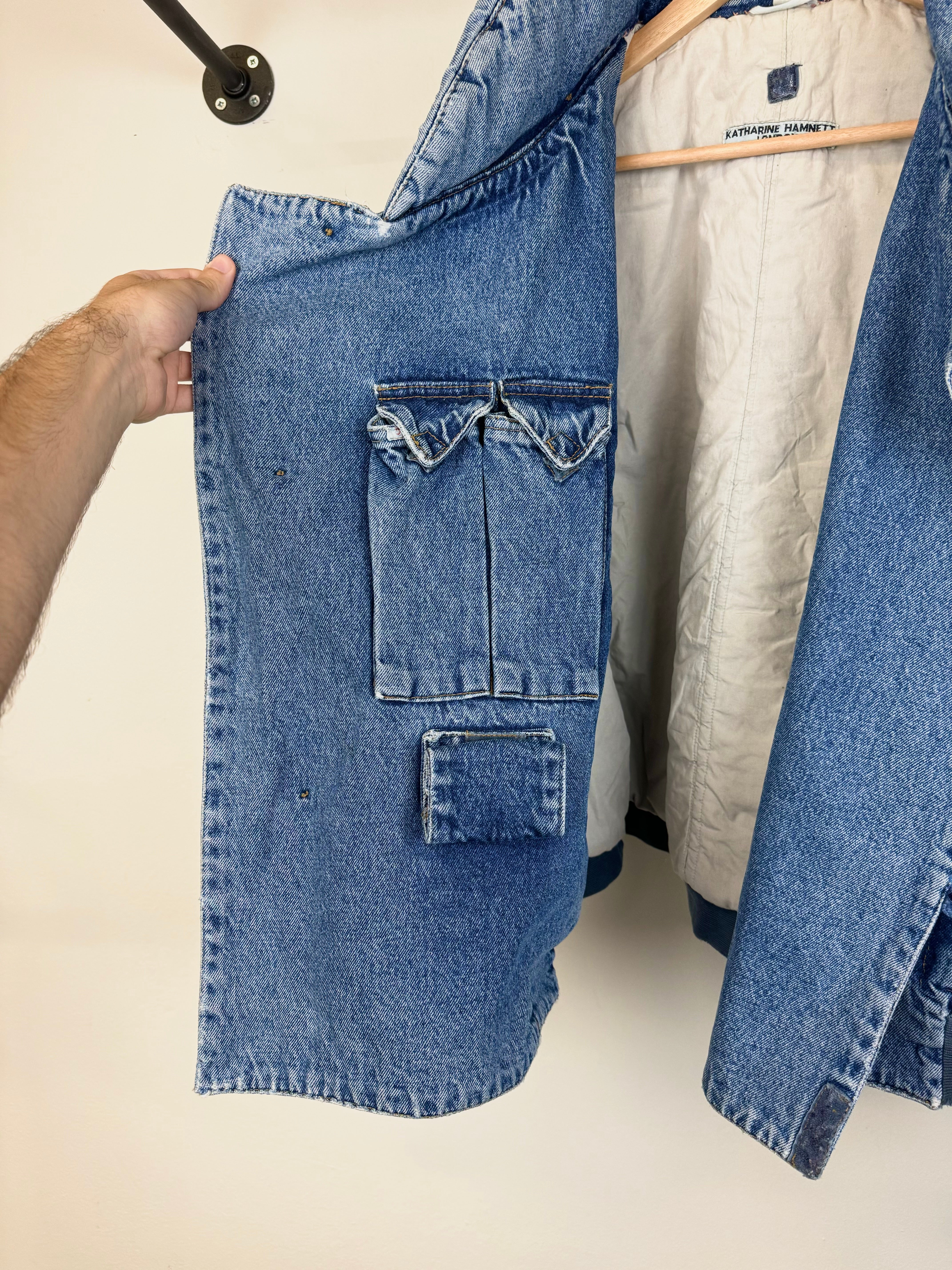 1980s Katharine Hamnett padded denim double breasted bomber