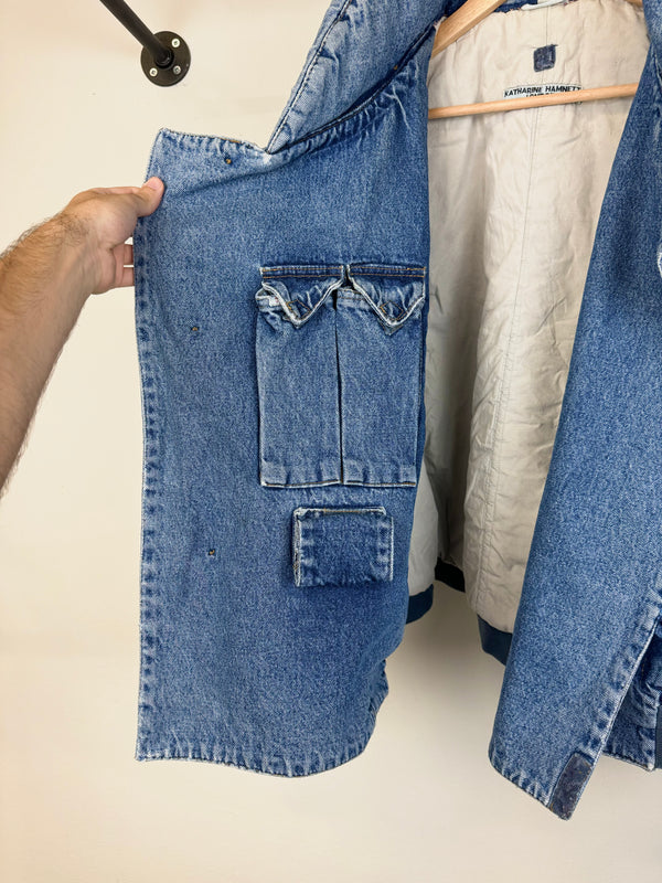 1980s Katharine Hamnett padded denim double breasted bomber