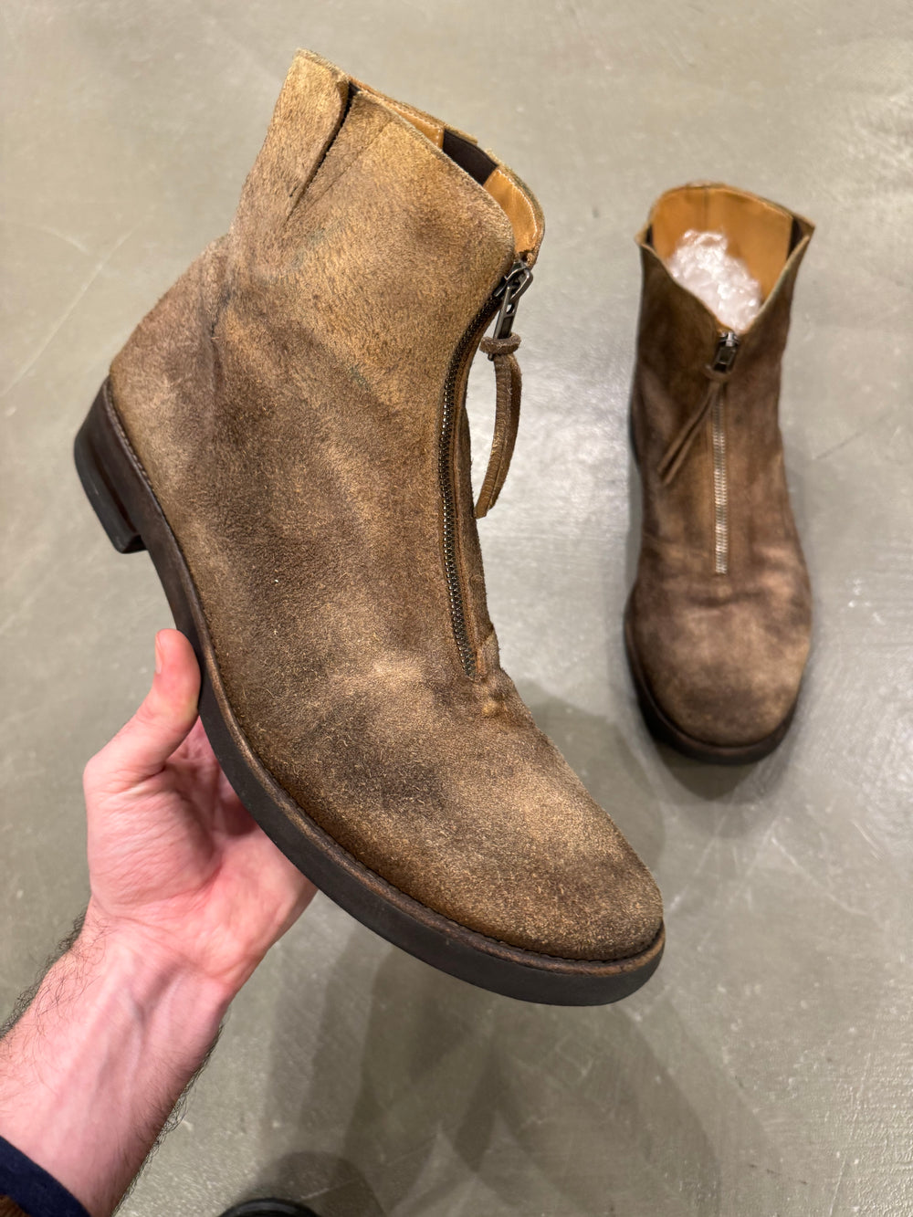2000s Martin Margiela zipper distressed suede boots