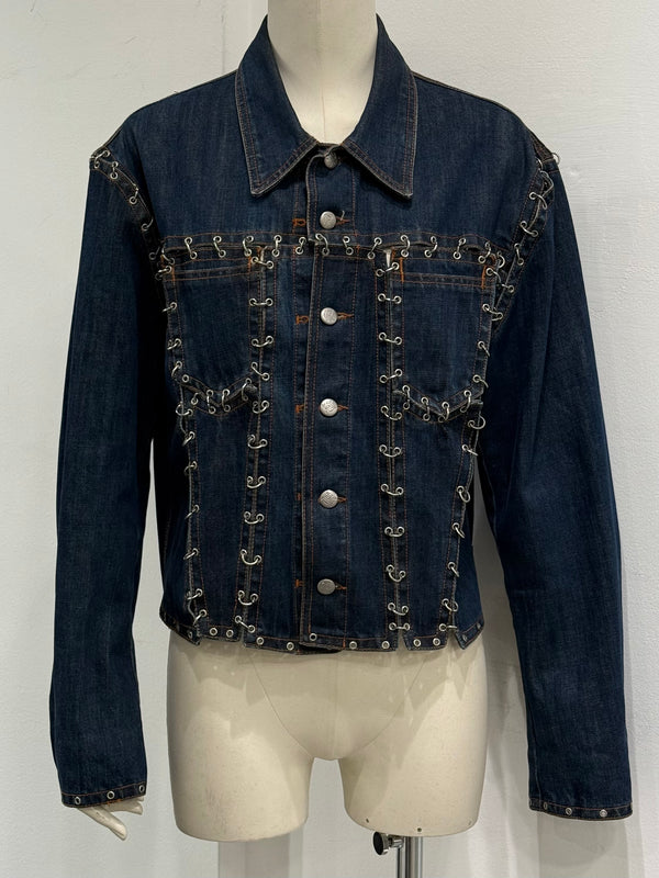 2000s Jean Paul Gaultier pierced patchwork denim jacket
