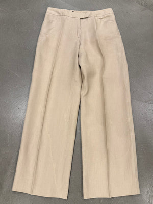Giorgio Armani beige linen wide leg tailored trousers