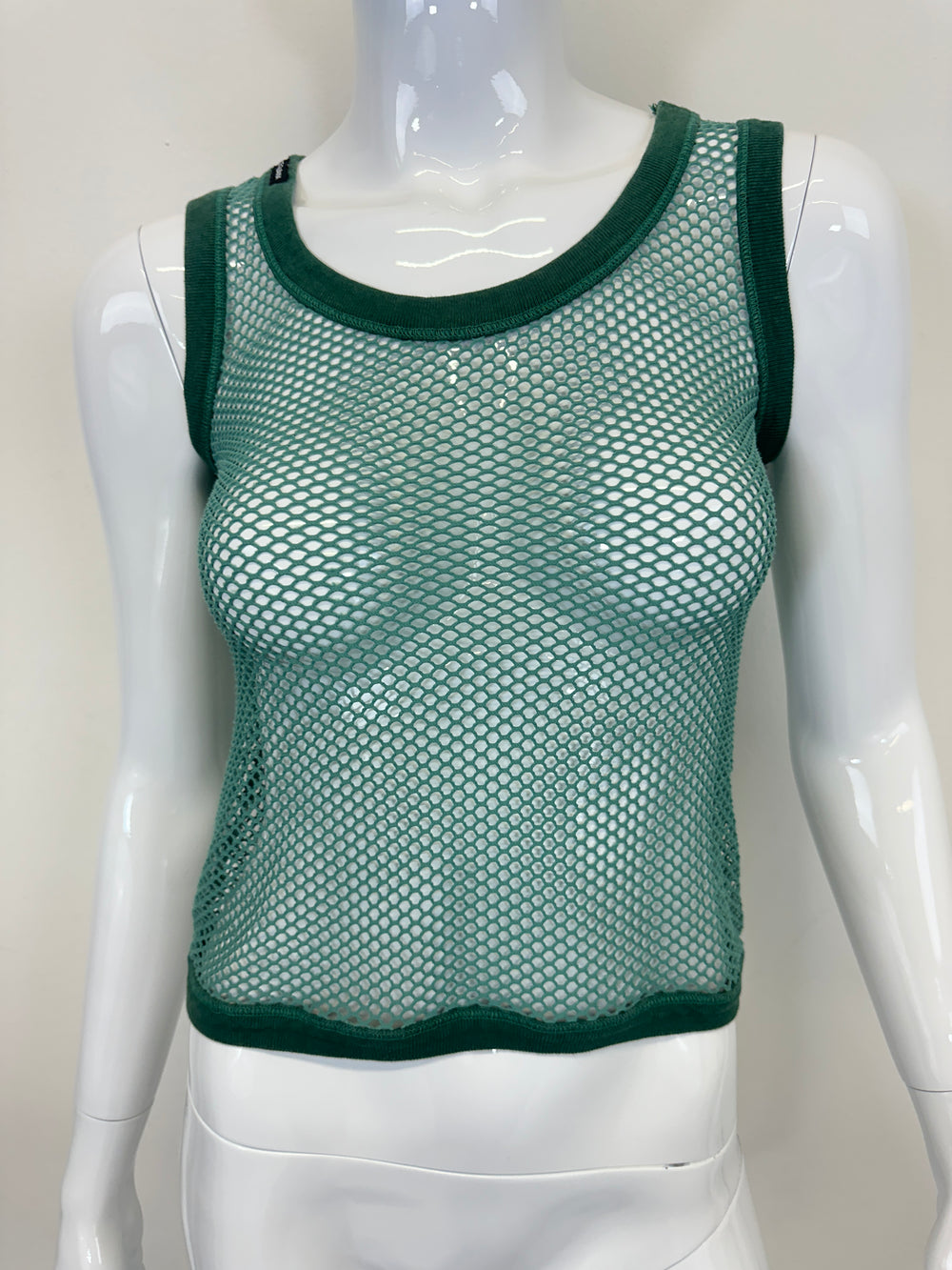 1990s D&G by Dolce & Gabbana green fishnet mesh tank top