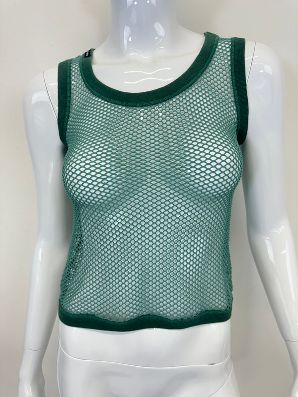 1990s D&G by Dolce & Gabbana green fishnet mesh tank top