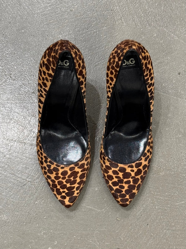 2000s Dolce & Gabbana leopard pony hair heels