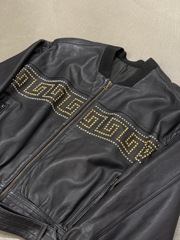 1990s Gianni Versace leather jacket with gold studs details