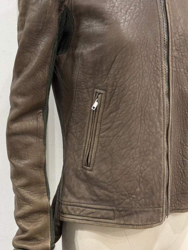 2000s Rick Owens tail distressed leather jacket