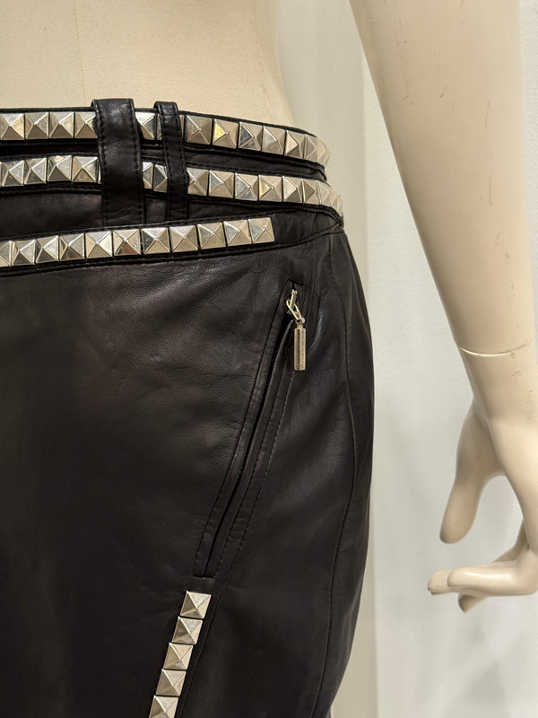 1990s Gianni Versace studded leather skirt