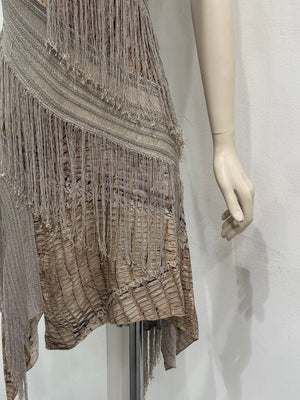 S/S2011 Roberto Cavalli crocodile print fringe halter mini dress