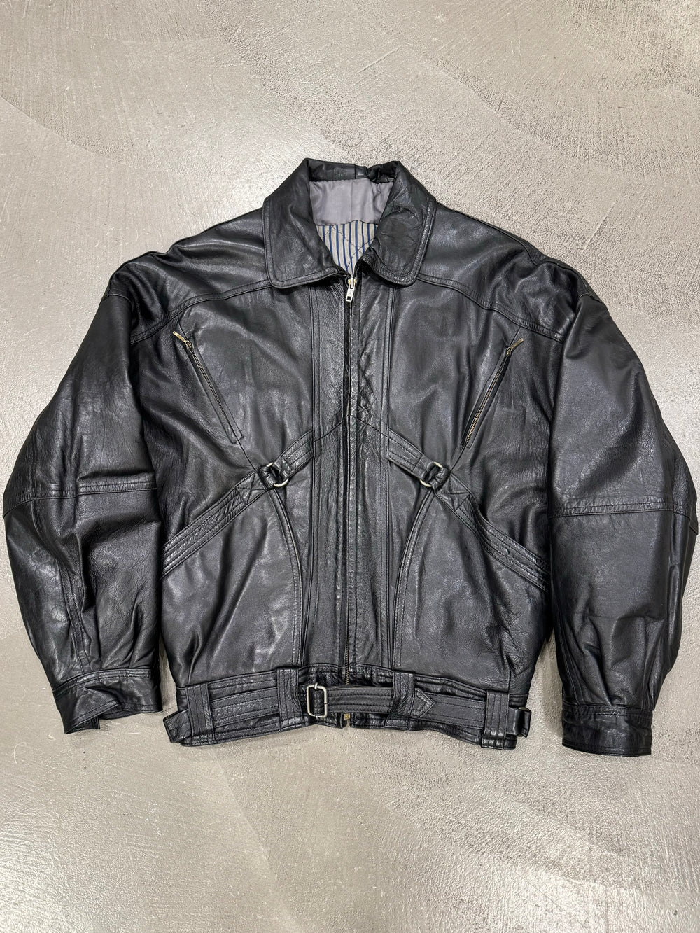 1980s Gianni Versace bondage leather bomber jacket
