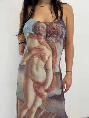 1990s D&G Botticelli birth of Venus sheer silk dress