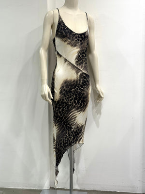 2000s Cavalli asymmetrical hem leopard print dress