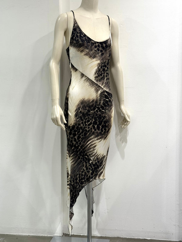 2000s Cavalli asymmetrical hem leopard print dress
