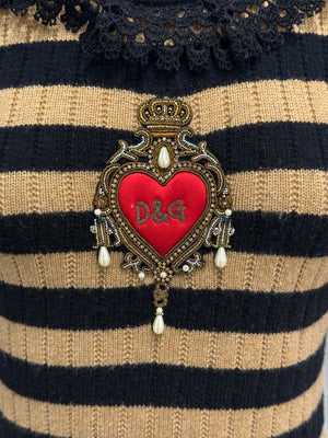 2020s Dolce & Gabbana wool & cashmere heart stripe knit