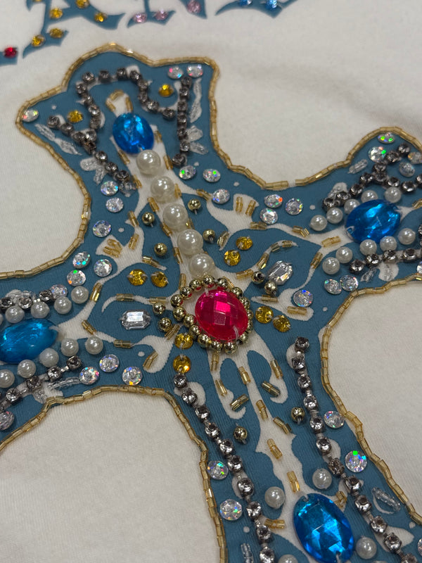 2000s Versace embellished stones cross tank top