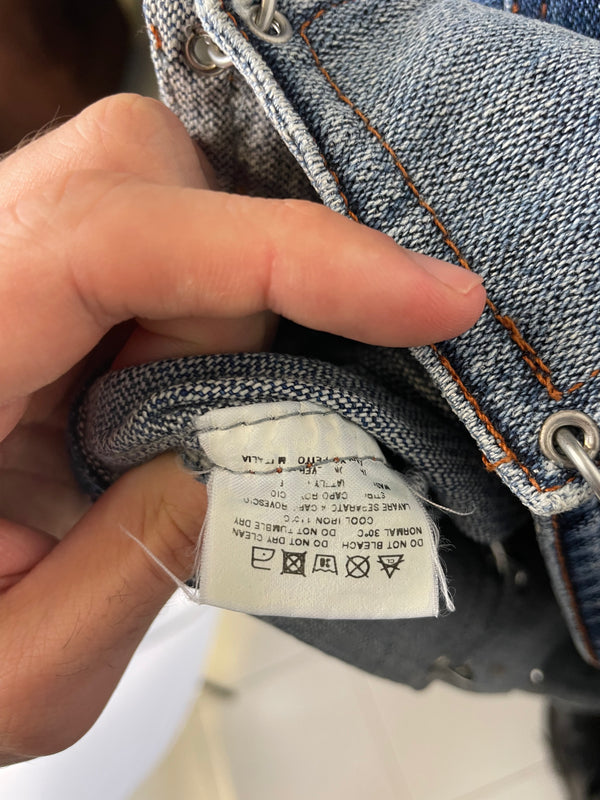 SS2003 Jean Paul Gaultier pierced patchwork reconstructed denim jacket