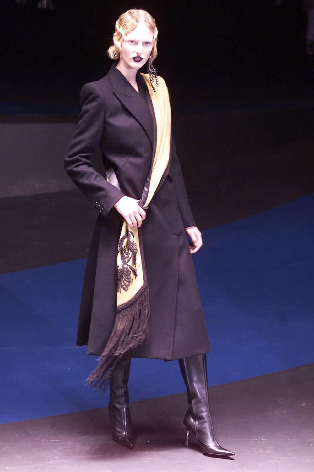 A/W2001 Alexander McQueen runway paneled wool wrap coat