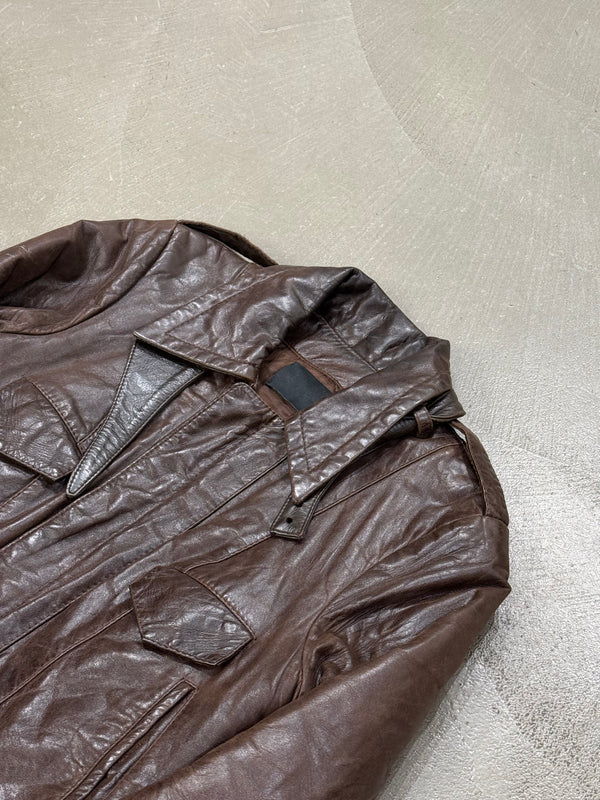 A/W2002 Balenciaga by Nicolas Ghesquiere distressed leather bomber jacket