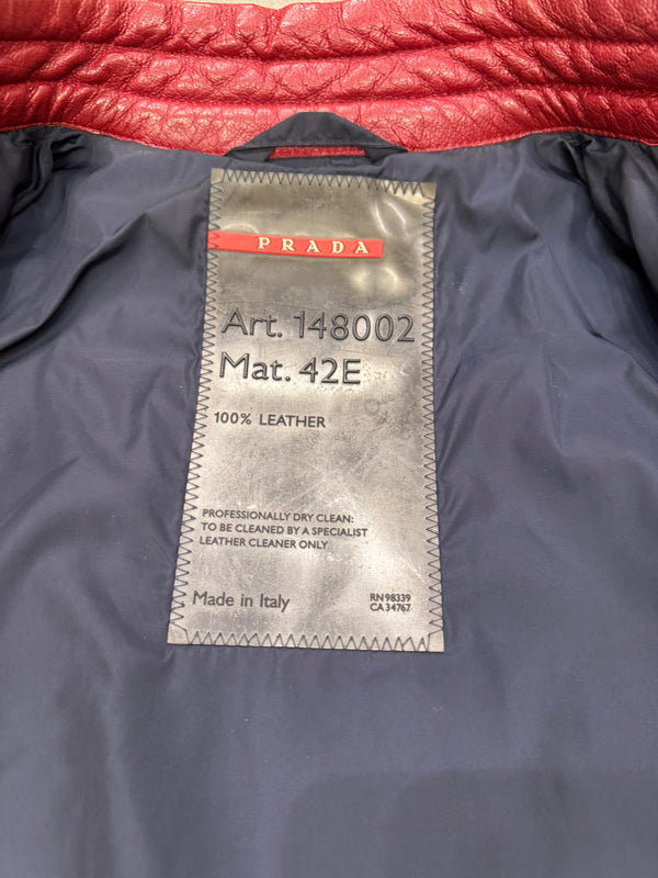 S/S2000 Prada biker red leather jacket with padded elbow