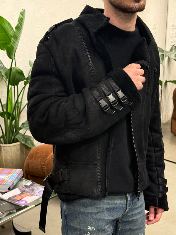 A/W2007 Dior by Hedi Slimane “Navigate” shearling bondage leather jacket