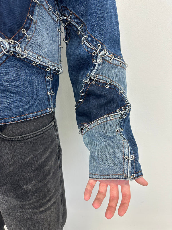 SS2003 Jean Paul Gaultier pierced patchwork reconstructed denim jacket