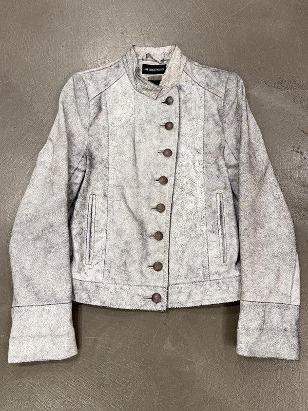 S/S 2002 Ann Demeulemeester runway cracked leather Napoleon military jacket