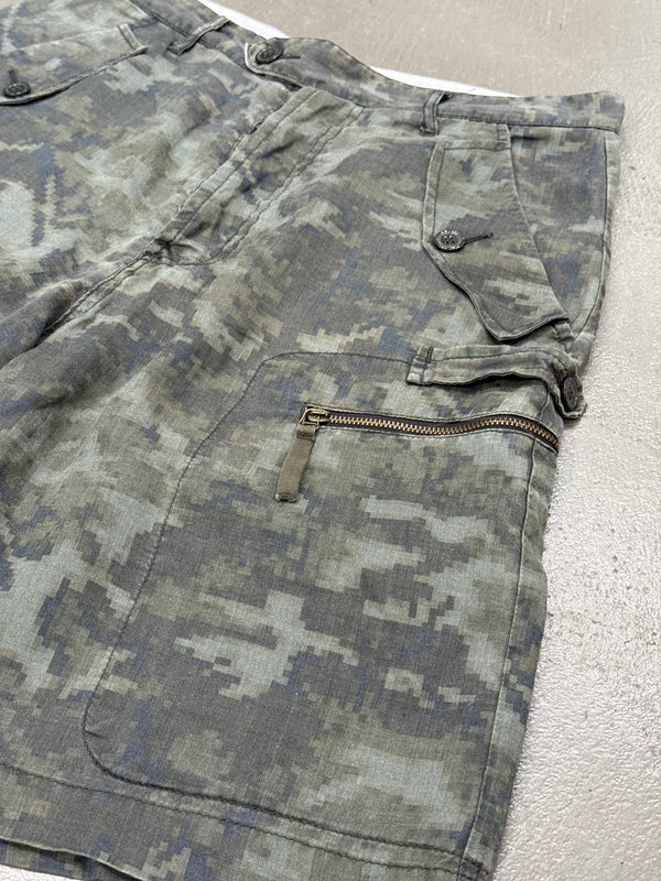 Yohji Yamamoto "Coming Soon" line camo shorts