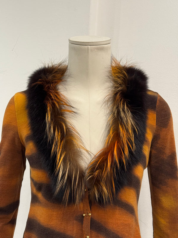 F/W2000 Roberto Cavalli tiger print cardigan with fur collar