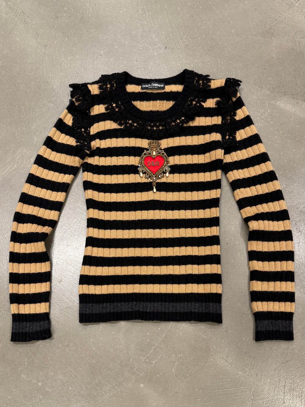 2020s Dolce & Gabbana wool & cashmere heart stripe knit